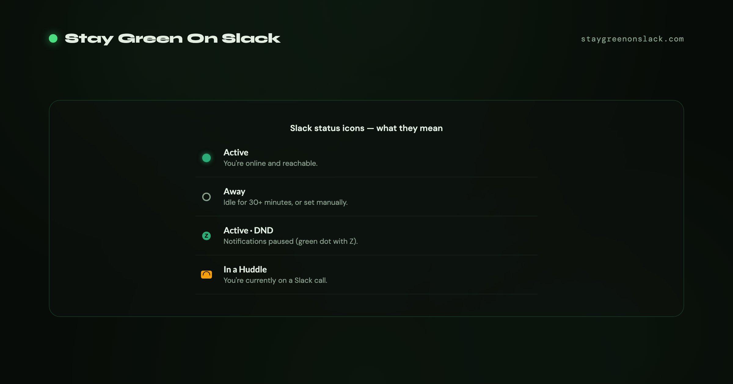 Slack Status Icons (Meaning) — Every Dot, Z, Moon & Symbol Explained